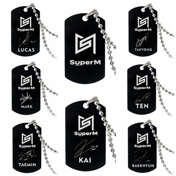 K-pop SuperM BAEKHYUN KAI TAEMIN TAEYONG MARK LUCAS ZECE Logo-ul, Numele Oțel Inoxidabil Colier Negru Pandantiv Colier Fan de Colectare