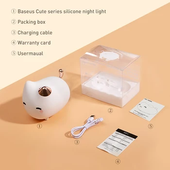 Baseus Lumina de Noapte LED Silicon Moale Touch Senzor de Noapte Lumina Creative Drăguț Sleepping Bec Dormitor Copil Luminar USB Lampă de Noapte