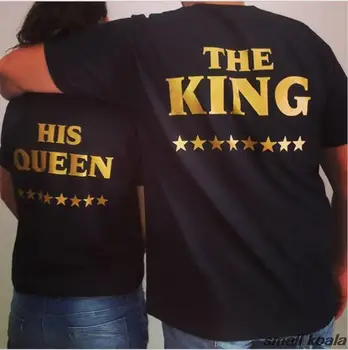 Regele Regina Lui Star tricou Unisex Harajuku Cupluri Tricouri Aur Print T Shirt Stil de Vara Pentru Barbati Femei T shirt