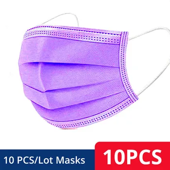 10-500pcs Perple de Unică folosință, Măști de Față 3 Straturi Filtru Anti Praf, Smog Cu suport Respirabil Mască de Tifon Adult Fata Violet Gura Masca