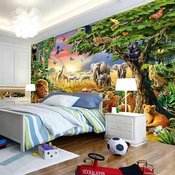 Foto personalizat Murală Non-țesute Monitorului 3D de Desene animate Pășuni Animal Leu, Zebra Camera Copiilor Bedroom Home Decor Pictura pe Perete