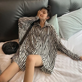 Mazefeng 2020 Nou Plus Dimensiune Bluza Harajuku Maneca Lunga Bluza Dungi de Zebra Print Supradimensionat Buton Bluza Tricou Top pentru Femei