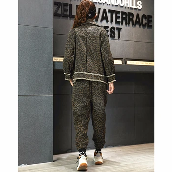 Max LuLu 2019 Coreeană De Moda Doamnelor Leopard Set De Doua Bucati De Femei Vintage Denim, Topuri Și Pantaloni Harem Casual Streetwear Plus Dimensiune