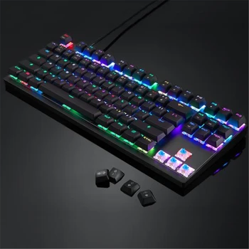 Tastatura mecanica Iluminata cu LED-uri RGB prin Cablu Computer Gaming Keyboard,Albastru/Rosu Switch-uri, 87 de Taste N-Key Rollover (Negru si Roz)