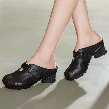 YAERNI 2020 Vara Piele cu Toc Sandale Femei Pantofi Retro Casual, Papuci de casă Soft Comfort Femei Papuci Sandale