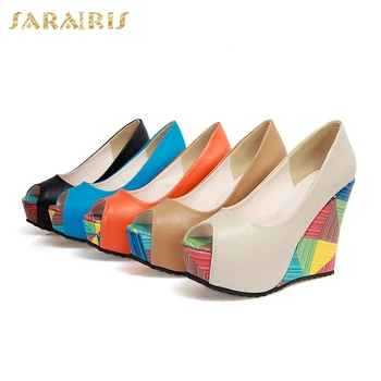 SaraIris Colorate Imprimate Pene de pantofi cu Toc Peep Toe Platforma de Vară Petrecere de Nunta pentru femei Pantofi pentru Femeie Pompe Dimensiune 34-40