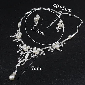 Weibang culoare Argintie Ramură Perle Colier Cercei de Nunta Set de Bijuterii Handmade, Accesorii de Mireasa pentru Femei Seturi de Bijuterii