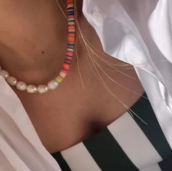 Noul Design Boho Naturală Perla Cravată Colier Pentru Femei Lucrate Manual, Colorate Lut Polimeric Șirag De Mărgele Collier Coliere Femme Bijuterii