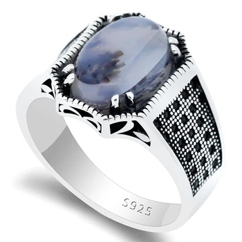 Piatra naturala inel barbati argint 925 cu piatra agat, vice-piatra spinel antic ține norocos inel femei bărbați bijuterii turcă