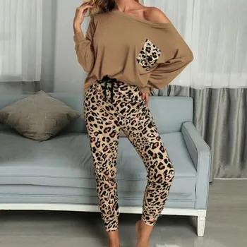 Toamna Casual 2020 Leopard Femei Haine de Acasă de Moda, O-neck Mâneci Lungi Vrac Seturi de Pijama