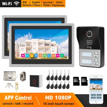 HomeFong WiFi Interfon Wireless Video Ușa de Telefon pentru Apartament 2 Monitor de 10 inch Touch Ecran 1080P Sonerie Telefon Inteligent de Control
