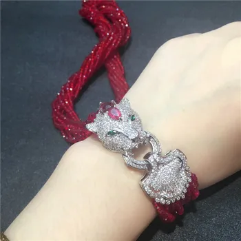 Femei de moda a lui cap de Leopard incuietoare DIY accesoriu roșu de sticlă de cristal colier de bun venit personalizat culori moda bijuterii