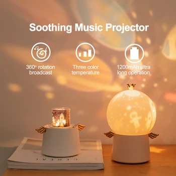 Proiector Lumina de Noapte Music Box Lampă cu LED-uri contra cost Rotație de 360 de Grade Înger Păzitor Universul Înstelat de Muzică Ușoară pentru Copii Cadouri