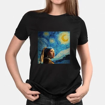 Frumos Versatil de sex Feminin Nou T-shirt Van Gogh pictura, Imprimare Femei tricou Harajuku Casual Pierde O-neck Tricou Multicolor