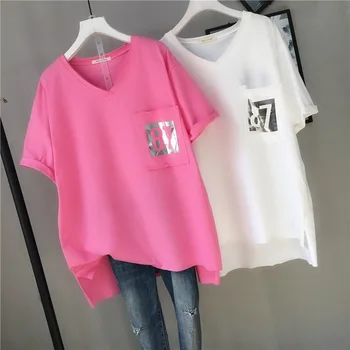 2020 Vara Noi Doamnelor de Mari Dimensiuni Gras T-shirt Femei Vrac Casual Acopere Carnea a Fost Subțire de Bumbac cu mânecă Scurtă Crește Haina Maree