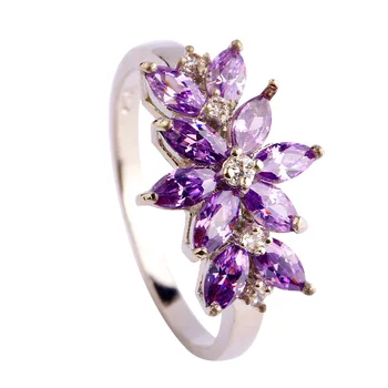 Moda Cristal Flori Inele Pentru Femei AAA Violet/Rosu Argintiu Colorls Placat cu Nunta pe Deget Inelul de Bijuterii Fine Bague Accesorii