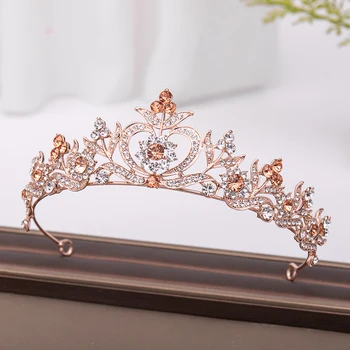 Baroc, Vintage Rose Gold Cristal Coroane Nou Diademe Tiare Printesa De Nunta Accesorii De Par Pentru Mirese Femei Frizură Ornamente