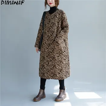 DIMANAF Plus Dimensiune Haine de Femei Vatuita Sacou Leopard Hanorac Lung Bumbac căptușit Stil Vintage sex Feminin de Îmbrăcăminte exterioară Liber Casual Sacou