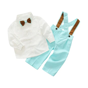 2021 Copilul set haine pentru baieti formale copilului haine cu maneca lunga-camasa cu papion + albastru/verde, pantaloni copii, haine de petrecere