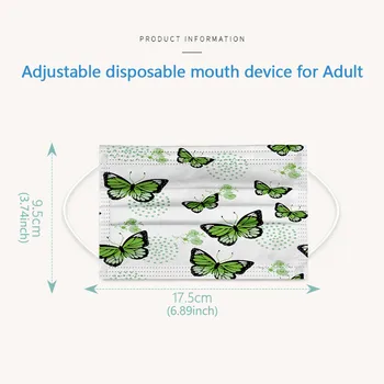 Adult masca fluture de imprimare element masca adult 3Ply ureche cârlig de imprimare fluture verde sport mască de protecție mascarillas 40*