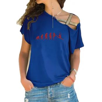 Evoluția de Gimnastica Petrecere Amuzant Tricou Tricou Femeie cu Maneci Scurte T-shirt Neregulate Oblic Cruce Bandaj de Sus Tees