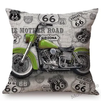 Clasic US Route 66 Motociclete de Epocă Poster de Arta Decorative Acasă Pernă Acoperă Retro Stil American Lenjerie de pat din Bumbac Pernă Acoperă