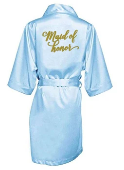 Lumina albastră haină de aur scrisoare kimono pijama satin de nunta halat de domnisoara de onoare, sora mama miresei robe