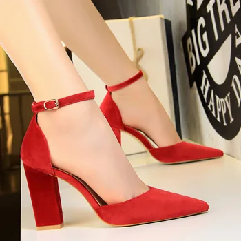 FIERBINTE Show Subțire Femei Concis Solid Turma mică adâncime Pantofi cu Tocuri de Moda Catarama Subliniat Toe Sandale Femei Office Shoes