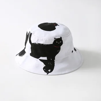 Tipărite pisică Neagră Găleată Pălărie Bărbați Femei Hip Hop Palarie Unisex Pescar Pălării panama Bumbac Strada Hip Hop de Pescuit Capac pălărie de Soare 2019