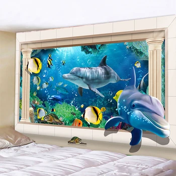 Delfin clownfish lume subacvatică frumoasă pește tapiserie covor de perete pânză decor decor acasă saltea plaja