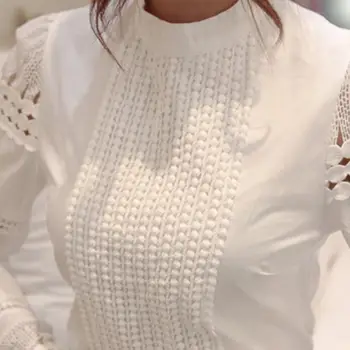 NORMOV Plus Dimensiune Alb Bluza Femei cu Maneci Lungi Elegante de Epocă Tricou Femei 2020 Primăvară Gol Afară Birou Doamnă Topuri Tricou