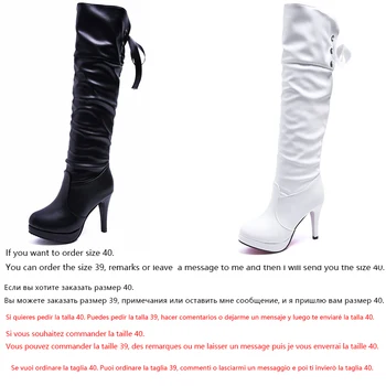HQFZO PU Moale din Piele Peste Genunchi, Tocuri inalte Cizme Platforma de Pluș Cald Femeie modelului de Iarnă Cizme Lungi Zapatos Mujer Alb Negru Cizme