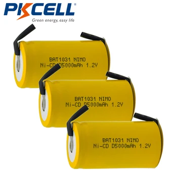 3pcs PKCELL 1.2 V Ni-Cd D Baterie 5000mAh NiCD Baterii Reîncărcabile Top Plat cu File