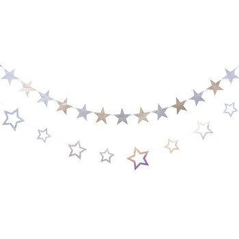 Orbitor Laser Cut-out Sclipici Argintiu Star Banner, Steaguri Ghirlanda Petrecere de Ziua de Sărbătoare Decorațiuni de Argint S00758