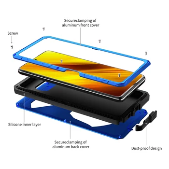 Caz Pentru Xiaomi POCO X3 NFC F2 Pro Pocophone F1 Sticla Grele de Protecție Armura rezistenta la Socuri Greu Aluminiu Metal Cazuri
