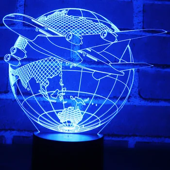 3D LED Lumina de Noapte Aeronave Avion Pământ cu 7 Culori deschise pentru Decorațiuni interioare Lampa de Vizualizare Uimitoare Iluzie Optică