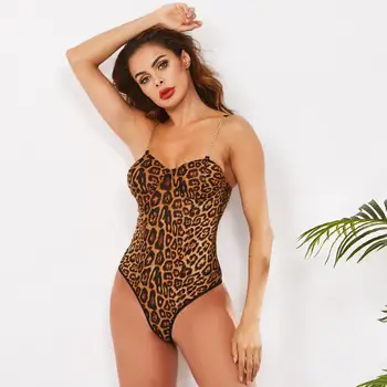 OMSJ Noua Moda Leopard Animal Tipărite de Costume de Metal Lanț de Curea Spaghete Backless Sexy Salopete pentru Femei Toamna Corpul de Sus