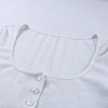 Alb T-Shirt, Bluze Femei tricou Sexy Cardigan gât Pătrat Buton Maneca Scurta Tricou Casual de Vara Alb Culturilor Topuri Tricou 2020