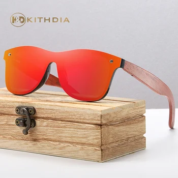 Kithdia lucrate Manual din Lemn Roșu UV400 Ochelari Polarizati Oglinda ochelari de Soare Barbati Femei Vintage Design Oculos de sol masculino