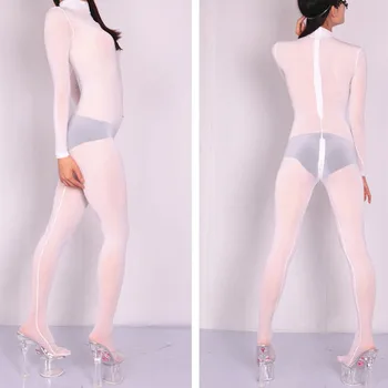 Plus Dimensiune Unisex-O Singură Bucată Dresuri Jumătate Haina De Matase De Gheață Transparentă Bodystocking Sexy Fierbinte Lenjerie Erotica Zip Deschis Picioare Body