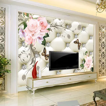 Personalizate 3D Tapet Mural Stil European de Floare de Model Diamant Pictura pe Perete Camera de zi cu TV Fundal Tapet de Perete de Pânză