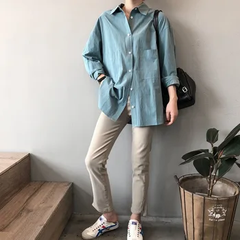 2020 Femei Toamna Bluze Din Bumbac Rândul Său, În Jos Guler Culoare Pură Femei Topuri Si Bluze Tricou Alb Blusas Roupa Feminina
