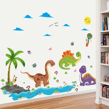 Desene Perete Autocolante Dinozaur Paradis De Clasă Grădiniță Camera Pentru Copii Decor Decor De Perete Fereastră De Sticlă Pastă De Îndepărtat