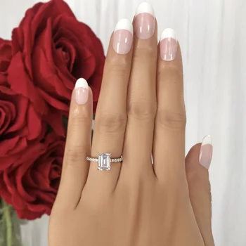 Fierbinte argint 925 inele pentru degete Set Simplu Pătrat de Smarald tăiat naturale Safir alb Inel de Nunta pentru Femei bijuterii