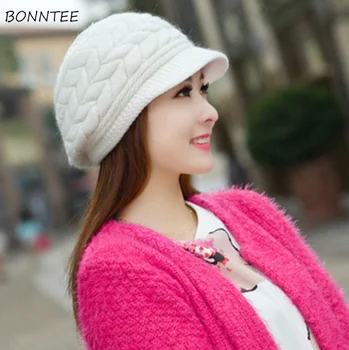Căciuli Femei Solid Plus Catifea Caldă De Tricotat Pălărie De Blană De Iepure Moale, Elegant, Gros Chelioși Drăguț Femei Elegant Stil Coreean Capace