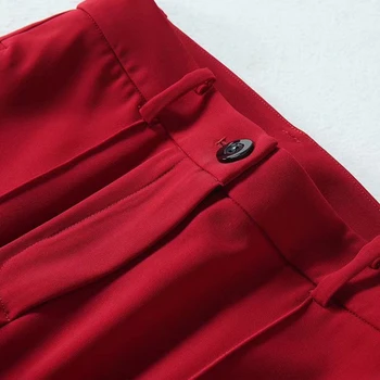 2020 Toamna Noua Victoria Beckham cu Mâneci Lungi Temperament Tricou Roșu, Lung și Drept, pentru Femei Costum din Două Piese de Inalta Calitate