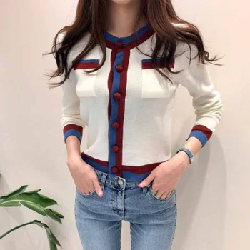 2020 Toamna-coreean de Culoare-blocat Cardigane Tricotate Pulovere Femei cu Maneca Lunga Single-breasted Buzunare Doamnelor Moda Topuri Femme