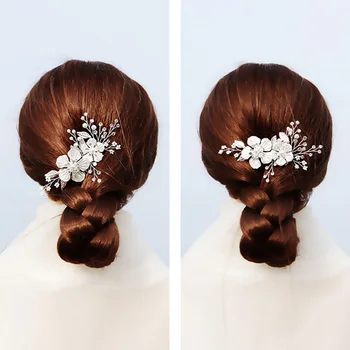 GETNOIVAS Lux Alb Floare Pearl Haircomb Manual Culoare Argintie Ac de Păr Femei Headpeice Mireasa Nunta Accesorii de Par SL