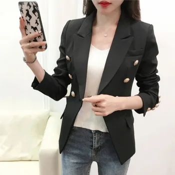 De înaltă Calitate Moda Noua 2019 Femei Jachete pentru Office de Bumbac Dintata Maneca Lunga Breasted Dublu Alb Negru Blazer Îmbrăcăminte exterioară