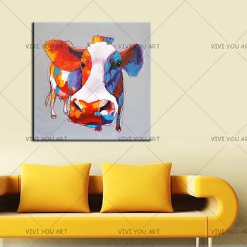 Pictate Manual Modern Taur Pictură În Ulei Pentru Living Decor Handmade, Decor Acasă Vacă Cadou Abstract Panza Pictura Stea Imagine